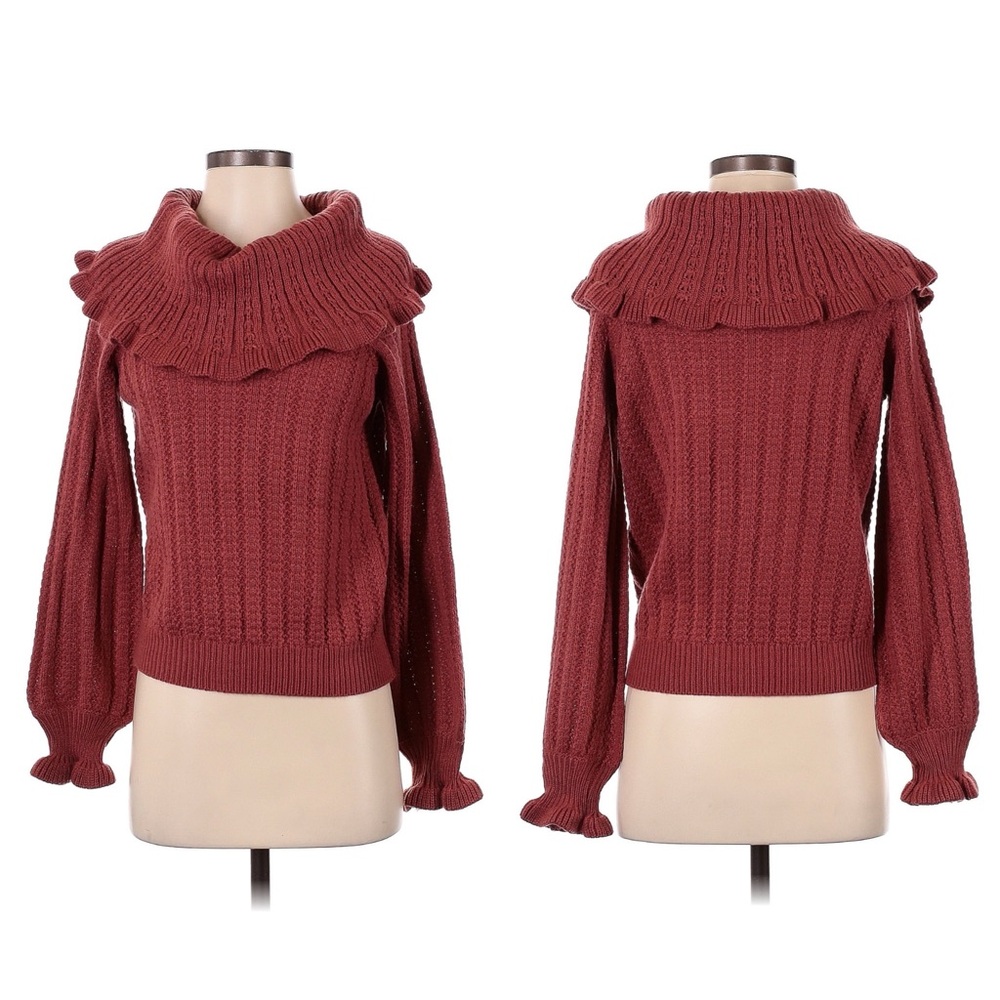 Love Richie Womens Sweater Size Small Mauve Turtleneck Off the Shoulders Ruffled